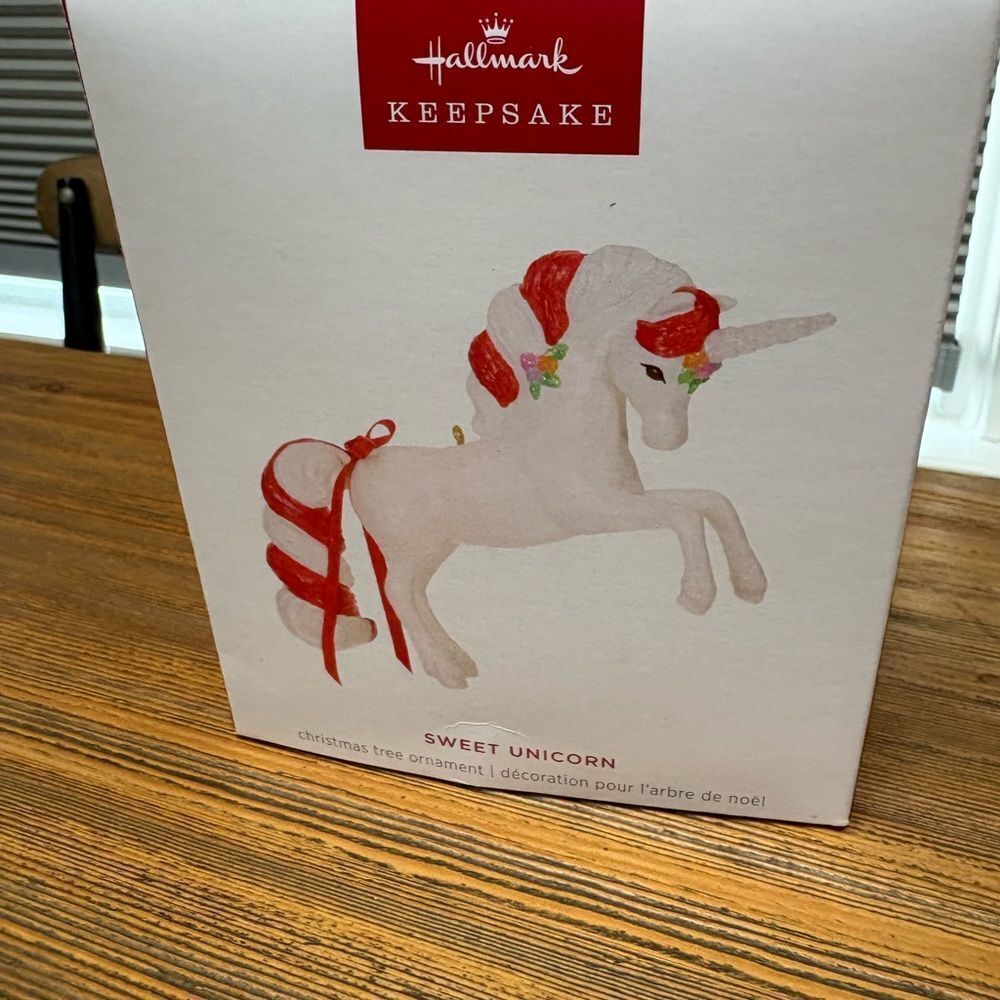 Hallmark Keepsake Unicorn Ornament with Red and White Accents